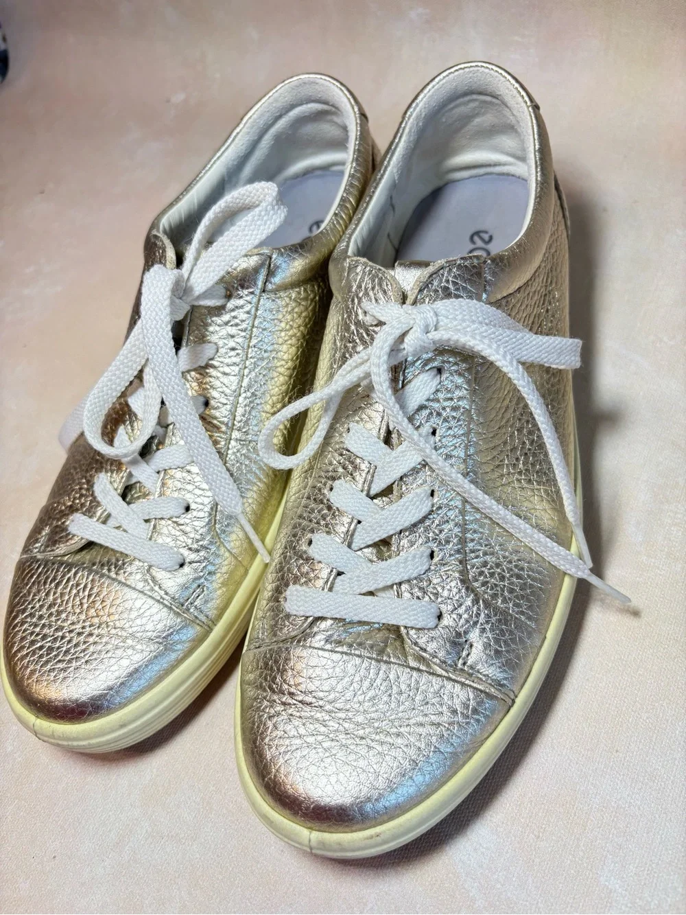 Ecco Soft 7 Gold Metallic Sneakers, size 40 Leather Lace-Up Sneakers - Women